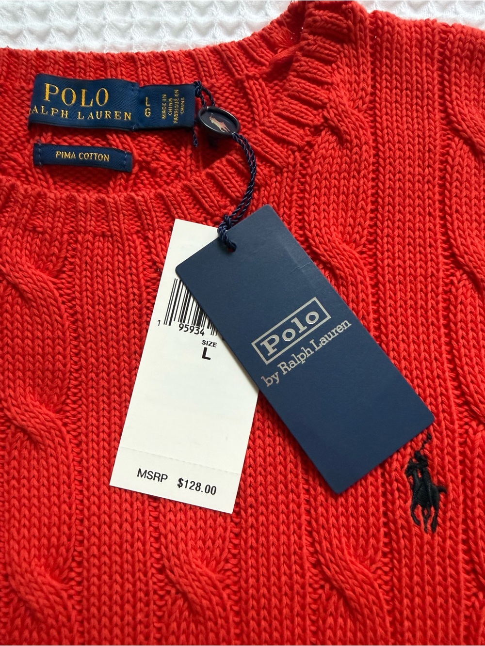 NWT Polo Ralph Lauren Cable Knit Pima Cotton Crewneck Sweater Large HOT DEAL🔥 - Picture 6 of 15